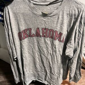 OKLAHOMA Gray Long Sleeve Tee with Maroon Lettering